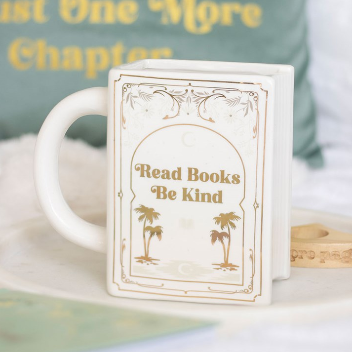 Read Books Be Kind White Book Shaped Mug