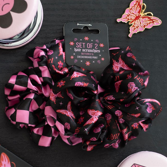 Set of 2 Rebel Butterfly and Checkerboard Hair Scrunchies