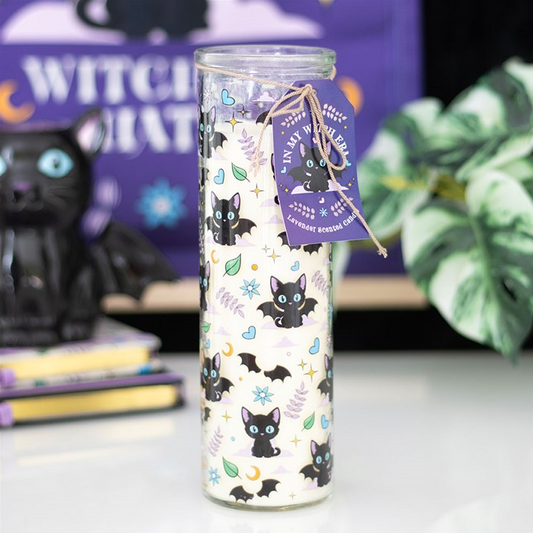 Cute and Creepy Cat Print Lavender Tube Candle