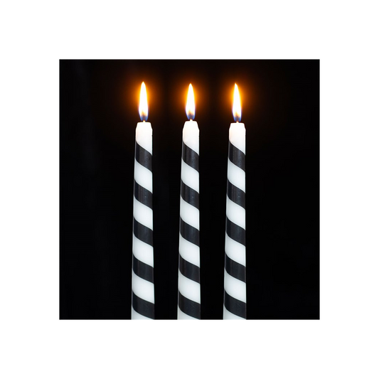 Set of 3 Black Candy Cane Taper Candles