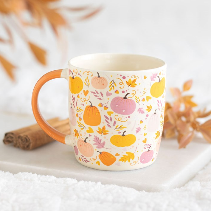 Pink and Orange Pumpkin Print Mug