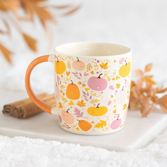 Pink and Orange Pumpkin Print Mug