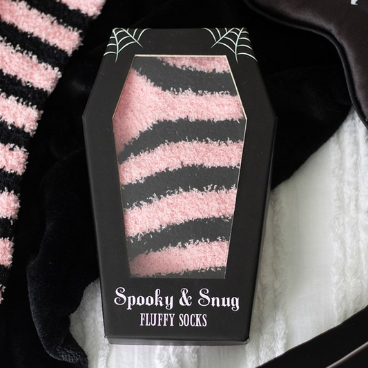 Pink and Black Striped Socks in Coffin Gift Box